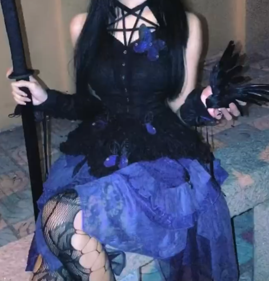 Gothic Halter Neck Homecoming Dress Black & Purple Tiered A-Line Birthday Dress GG7698
