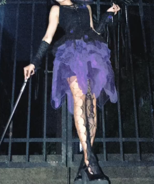 Gothic Halter Neck Homecoming Dress Black & Purple Tiered A-Line Birthday Dress GG7698