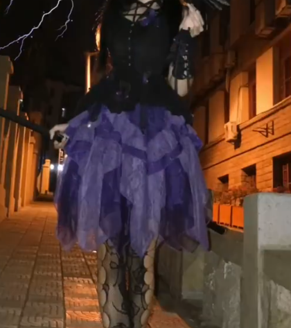 Gothic Halter Neck Homecoming Dress Black & Purple Tiered A-Line Birthday Dress GG7698