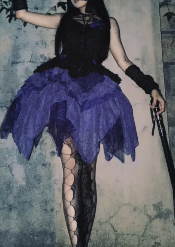 Gothic Halter Neck Homecoming Dress Black & Purple Tiered A-Line Birthday Dress GG7698