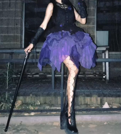 Gothic Halter Neck Homecoming Dress Black & Purple Tiered A-Line Birthday Dress GG7698