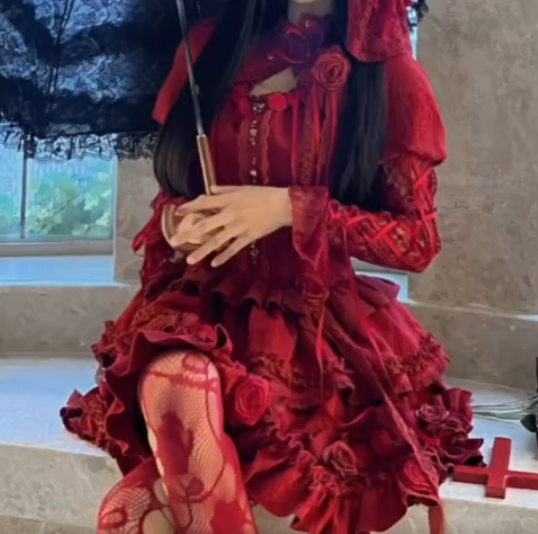 Alluring Long Sleeve Homecoming Dress Red Floral Tiered A-Line Birthday Dress GG7703