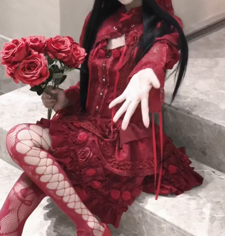 Alluring Long Sleeve Homecoming Dress Red Floral Tiered A-Line Birthday Dress GG7703