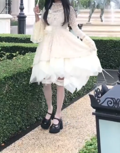 Elegant Long Sleeve Homecoming Dress Ivory Tulle Tiered A-Line Birthday Dress GG7704