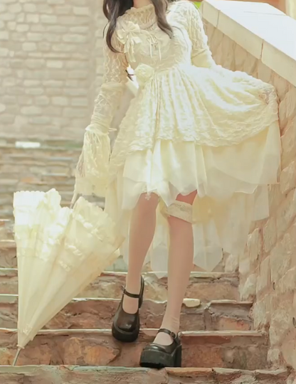 Elegant Long Sleeve Homecoming Dress Ivory Tulle Tiered A-Line Birthday Dress GG7704
