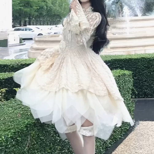 Elegant Long Sleeve Homecoming Dress Ivory Tulle Tiered A-Line Birthday Dress GG7704