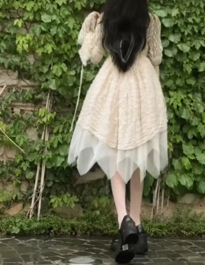 Elegant Long Sleeve Homecoming Dress Ivory Tulle Tiered A-Line Birthday Dress GG7704