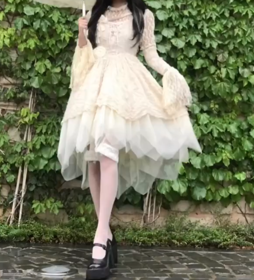 Elegant Long Sleeve Homecoming Dress Ivory Tulle Tiered A-Line Birthday Dress GG7704