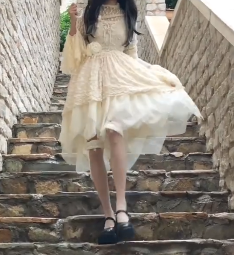Elegant Long Sleeve Homecoming Dress Ivory Tulle Tiered A-Line Birthday Dress GG7704