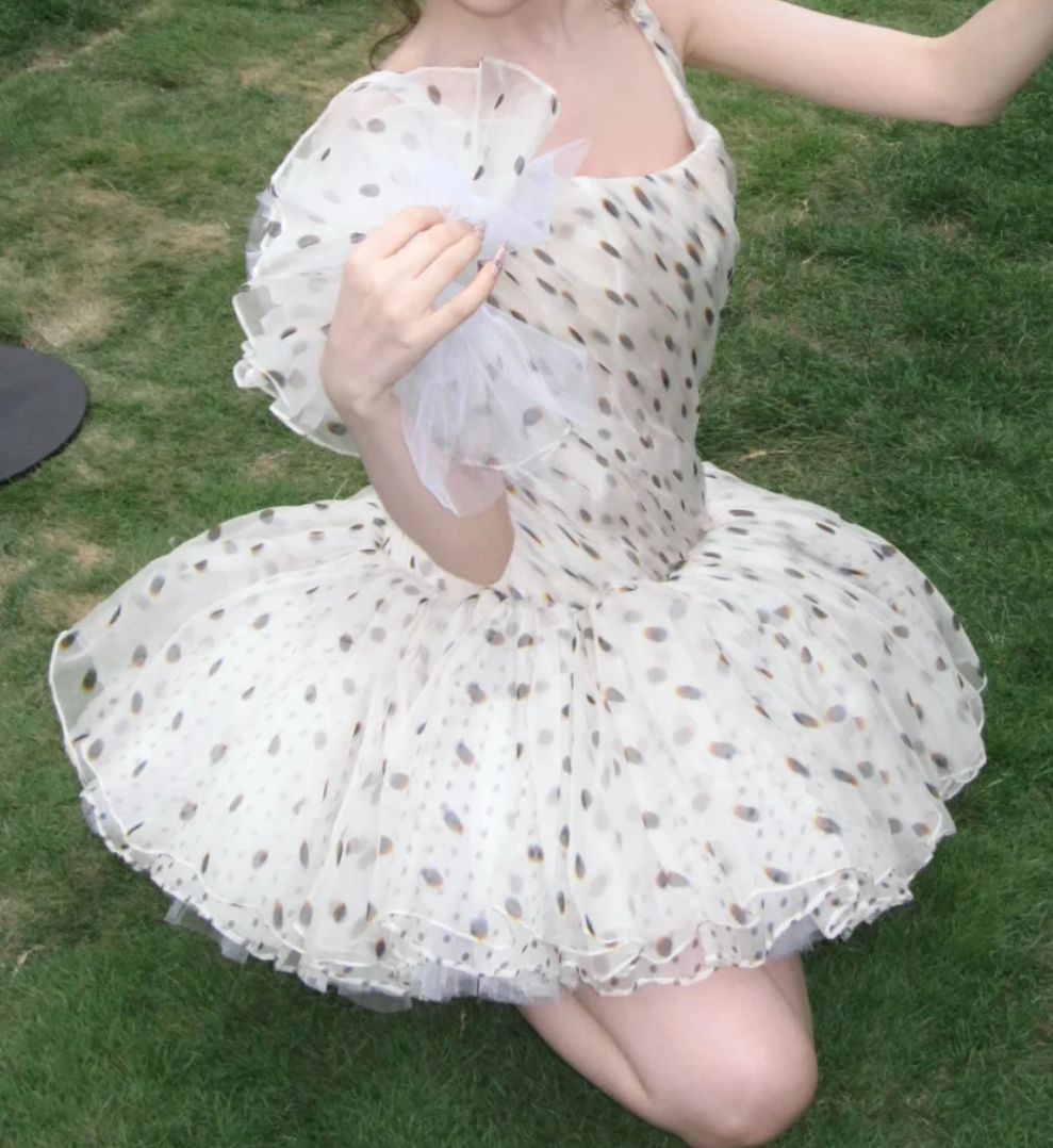 Playful Spaghetti Straps Homecoming Dress Polka Dots A-Line Birthday Dress GG7707