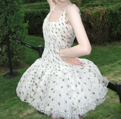 Playful Spaghetti Straps Homecoming Dress Polka Dots A-Line Birthday Dress GG7707