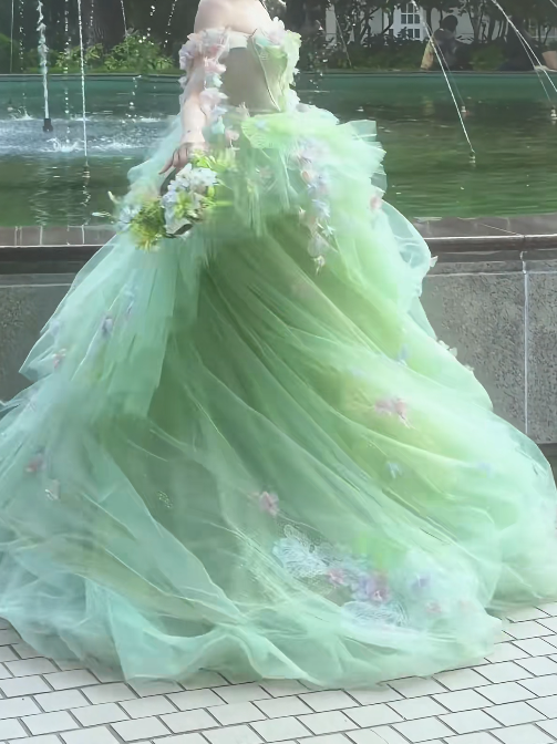 Ornate Off The Shoulder Prom Dress Green Appliques A-Line Evening Dress GG7708