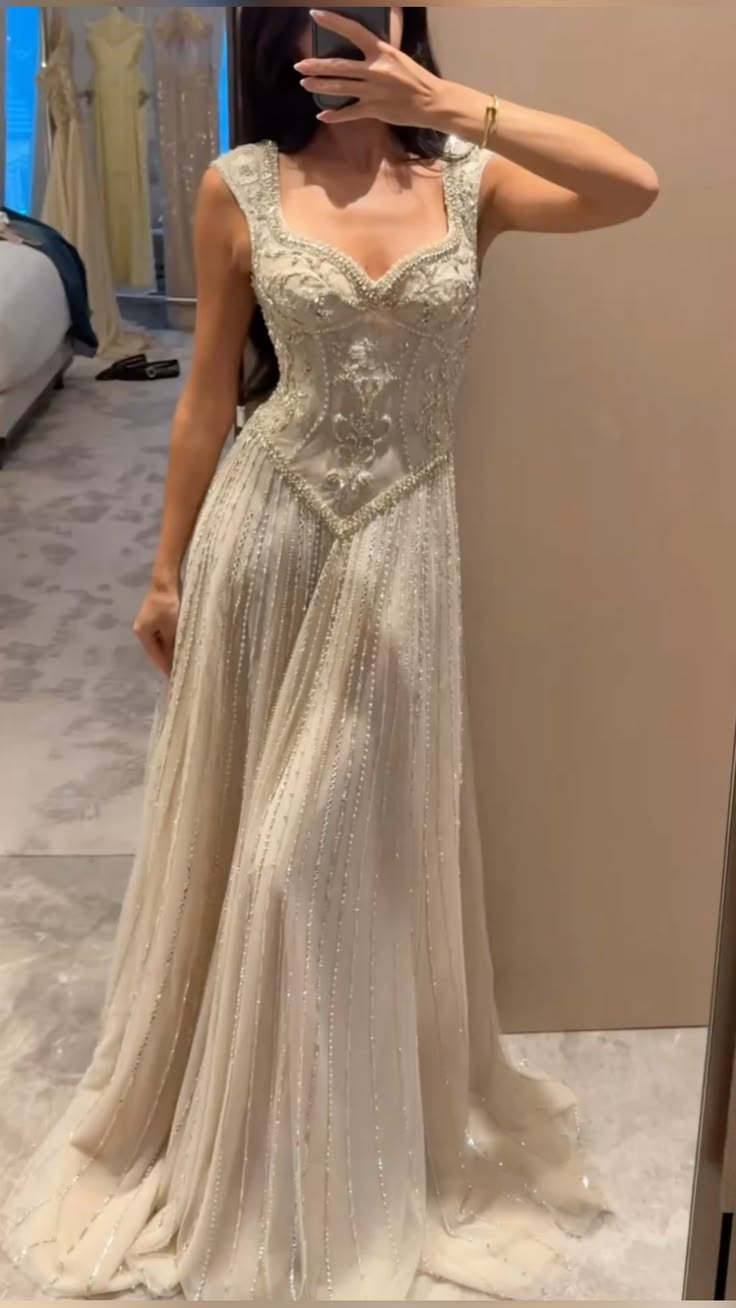 Exquisite Spaghetti Straps Prom Dress White Beading A-Line Evening Dress GG7714