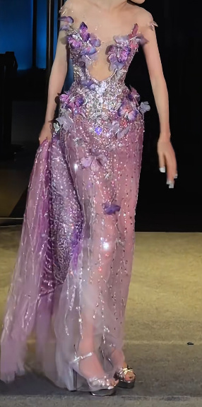 Glamorous Illusion Neck Prom Dress Purple Appliques Beading Mermaid Evening Dress GG7722