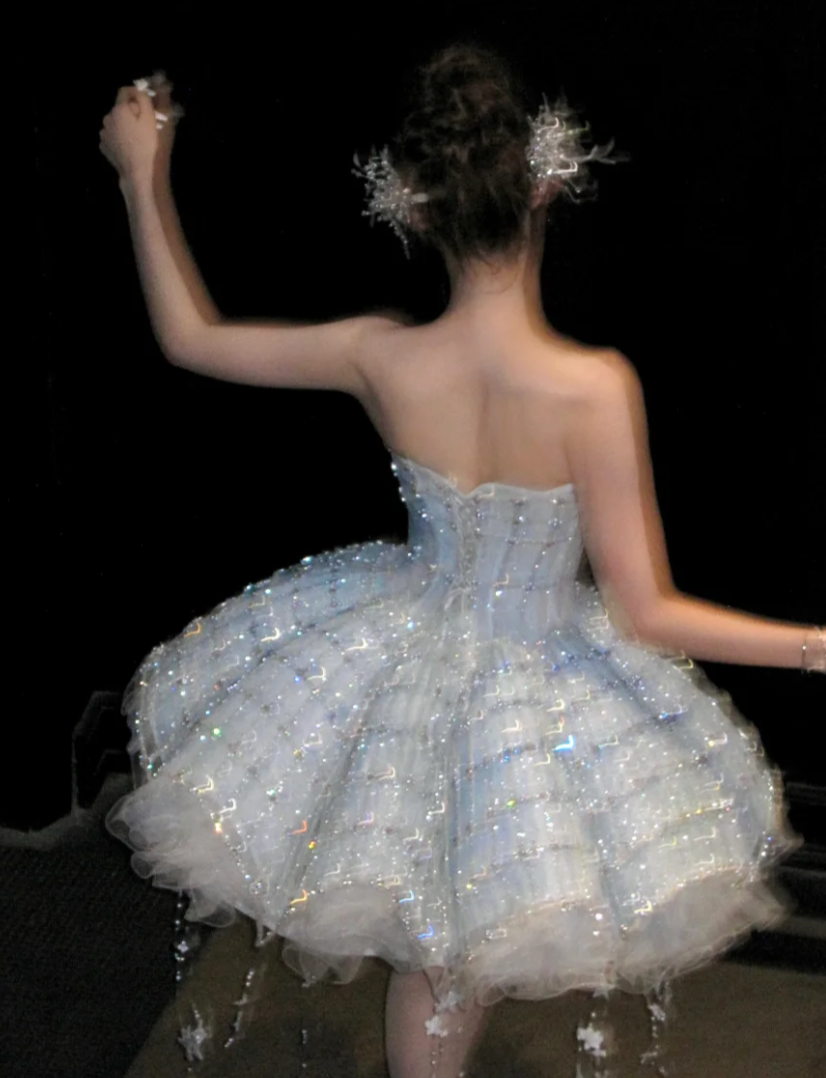 Glam Strapless Tassel Homecoming Dress Blue Beading A-Line Birthday Dress GG7726