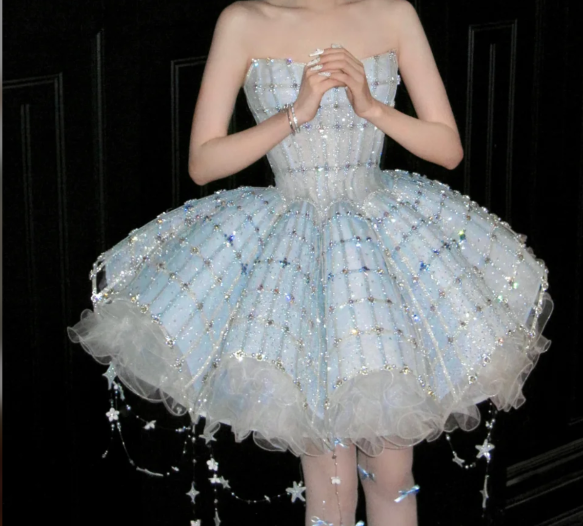 Glam Strapless Tassel Homecoming Dress Blue Beading A-Line Birthday Dress GG7726