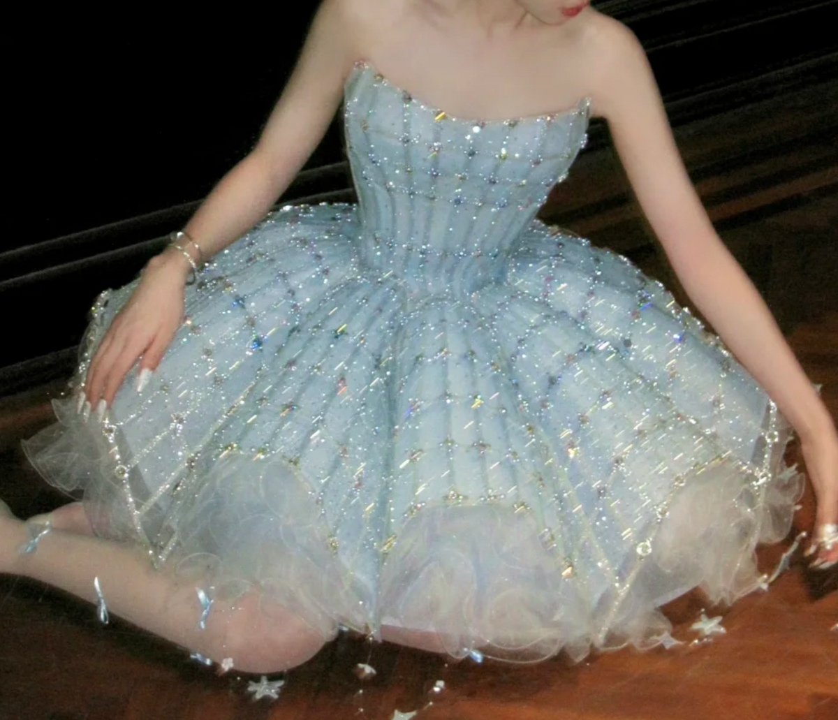 Glam Strapless Tassel Homecoming Dress Blue Beading A-Line Birthday Dress GG7726