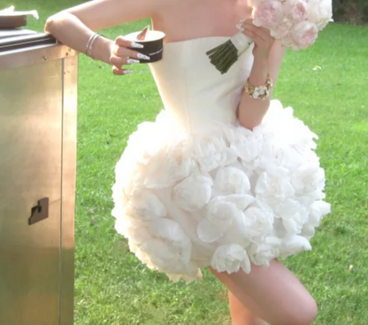 Graceful Strapless Homecoming Dress White Flowers A-Line Birthday Dress GG7727