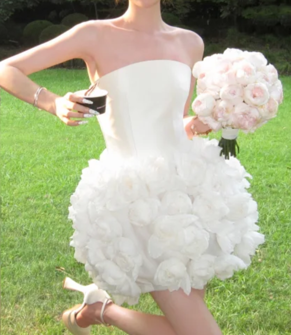 Graceful Strapless Homecoming Dress White Flowers A-Line Birthday Dress GG7727