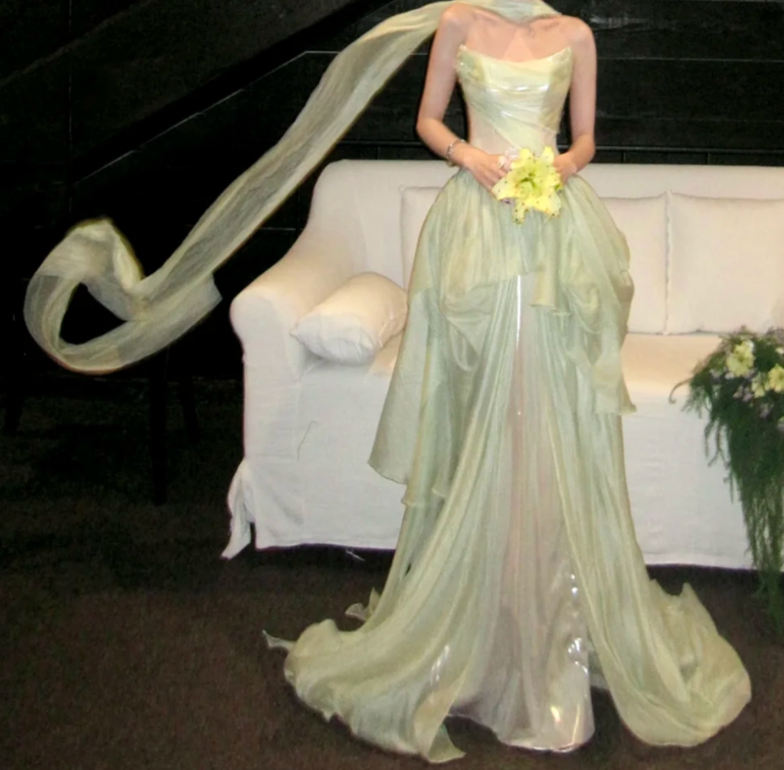 Modest Strapless Green Prom Dress With Scarf Satin A-Line Evening Dress GG7729