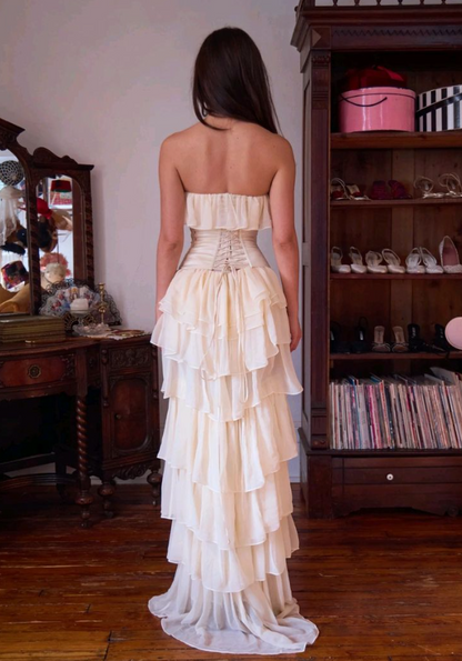 Classical Strapless Ruffles Prom Dress Ivory Tiered A-Line Evening Dress GG7743