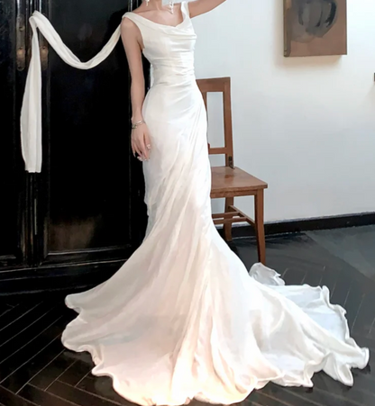 Gorgeous One Shoulder Wedding Dress Satin Mermaid Bridal Dress GG7747