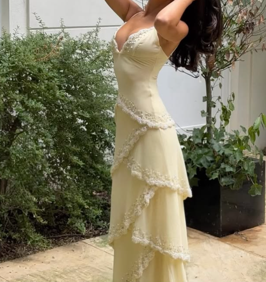 Elegant Spaghetti Straps Prom Dress Ivory Beading Sheath Evening Dress GG7756