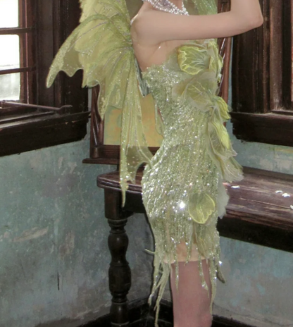 Shiny Strapless Green Homecoming Dress Pastel Sequins Sheath Birthday Dress GG7769