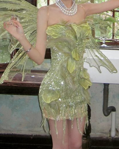 Shiny Strapless Green Homecoming Dress Pastel Sequins Sheath Birthday Dress GG7769