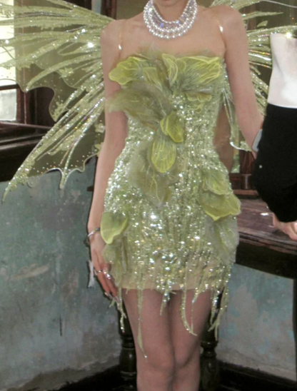 Shiny Strapless Green Homecoming Dress Pastel Sequins Sheath Birthday Dress GG7769