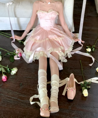 Cute Spaghetti Straps Lace Homecoming Dress Pink Tiered A-Line Birthday Dress GG7790