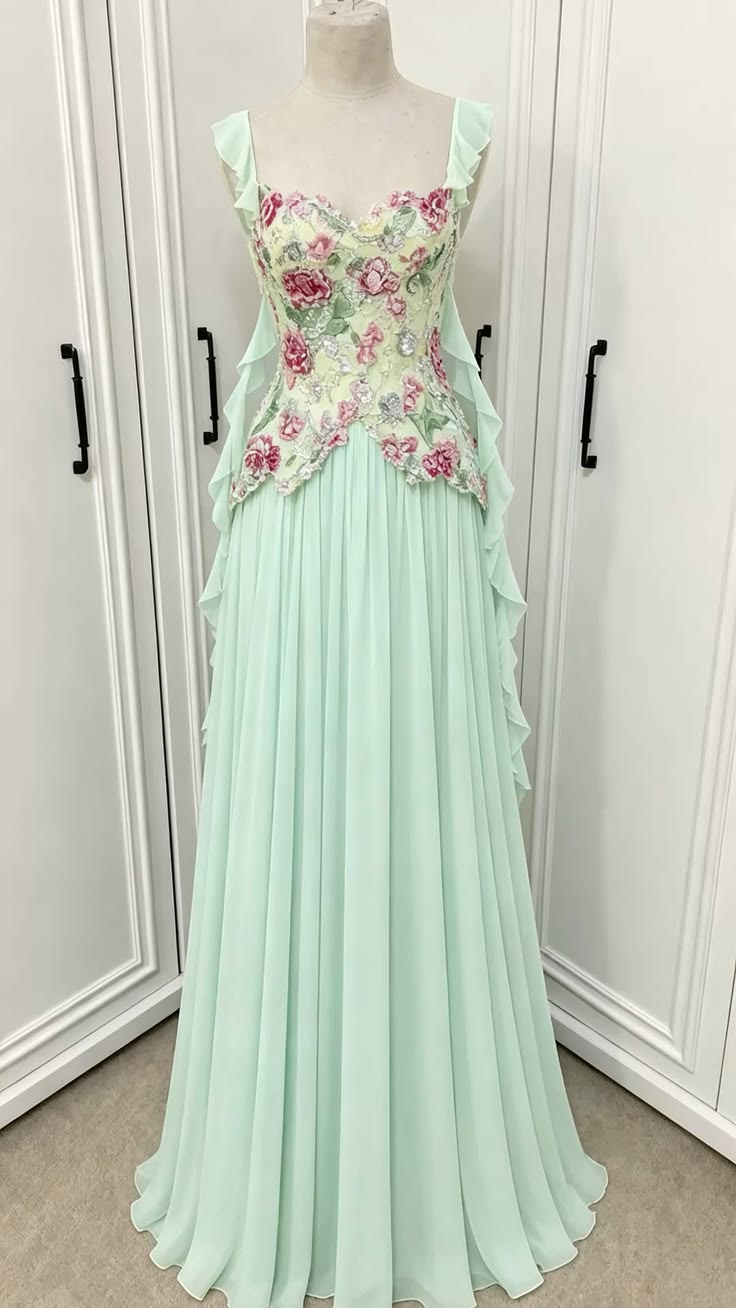 Romantic Off The Shoulder Prom Dress Floral Sequins A-Line Evening Dress GG7795