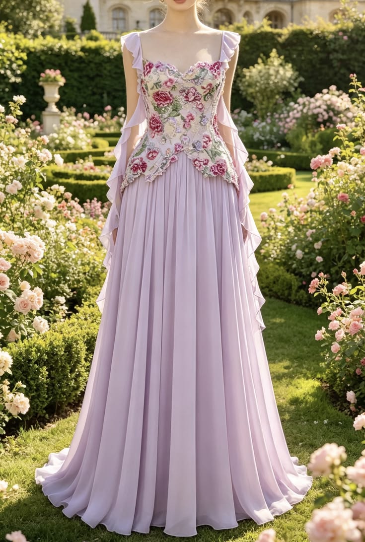 Romantic Off The Shoulder Prom Dress Floral Sequins A-Line Evening Dress GG7795