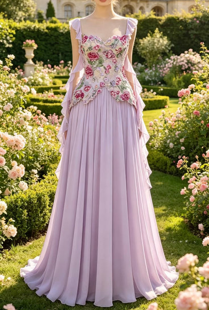 Romantic Off The Shoulder Prom Dress Floral Sequins A-Line Evening Dress GG7795