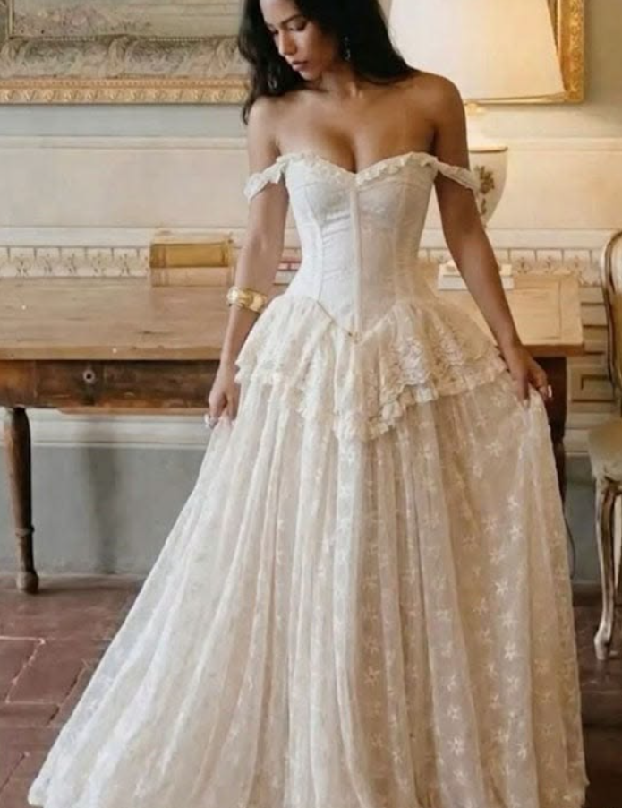 Alluring Off-Shoulder Wedding Dress Lace A-Line Bridal Dress GG7796