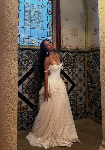 Alluring Off-Shoulder Wedding Dress Lace A-Line Bridal Dress GG7796