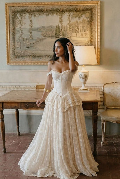 Alluring Off-Shoulder Wedding Dress Lace A-Line Bridal Dress GG7796