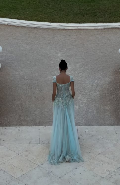 Ornate Square Neck Green Prom Dress Sequins Tulle A-Line Evening Dress GG7800