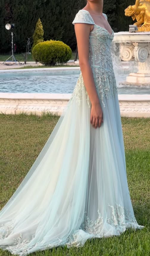 Ornate Square Neck Green Prom Dress Sequins Tulle A-Line Evening Dress GG7800
