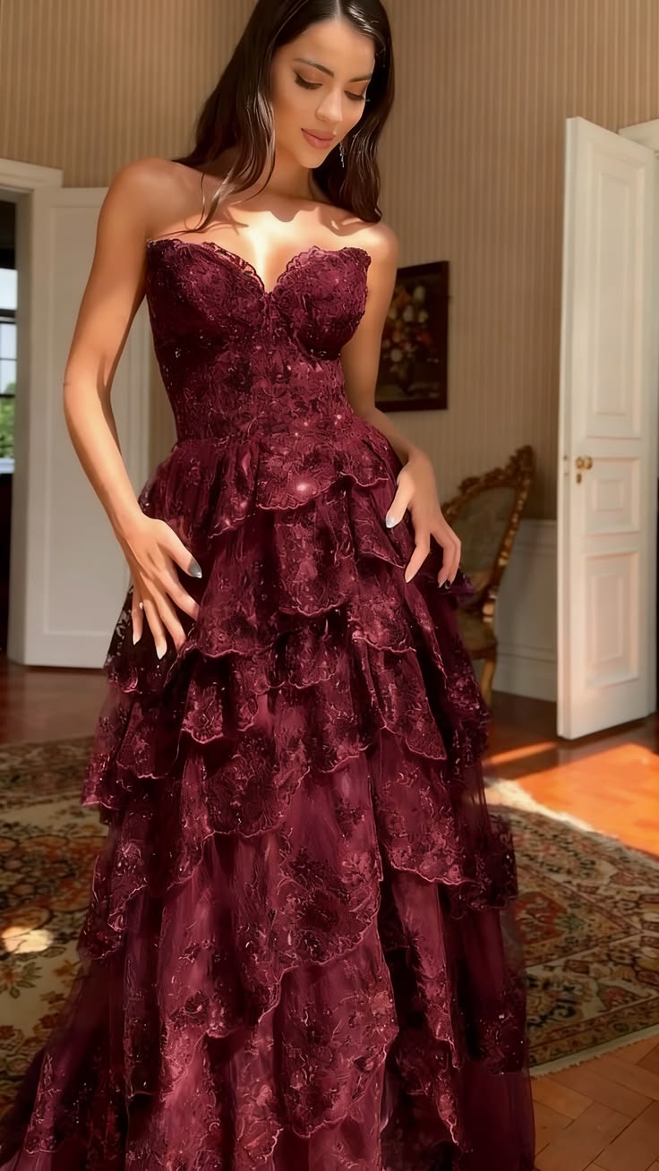 Unique Strapless Prom Dress Sequins Tiered A-Line Evening Dress GG7804