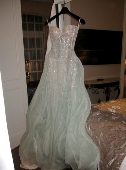Luxurious Strapless Green Prom Dress Sequins Mermaid Evening Dress GG7810