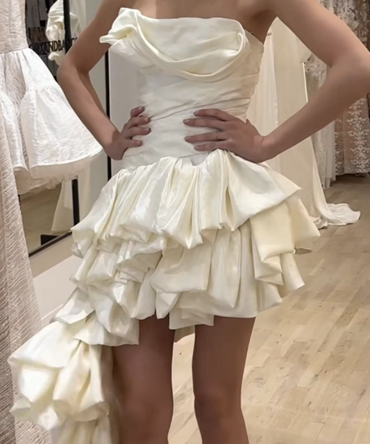 Glam Strapless Wite Homecoming Dress Satin A-Line Birthday Dress GG7821