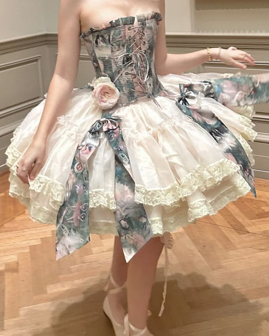 Enchanting Strapless Tiered Homecoming Dress Floral A-Line Birthday Dress GG7827