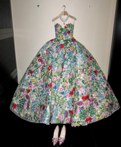 Fascinating Strapless Prom Dress Sequins Floral A-Line Evening Dress GG7829