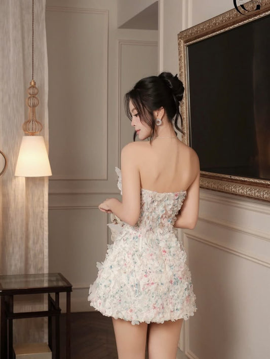 Romantic Strapless Homecoming Dress Appliques Crystals A-Line Birthday Dress GG7861