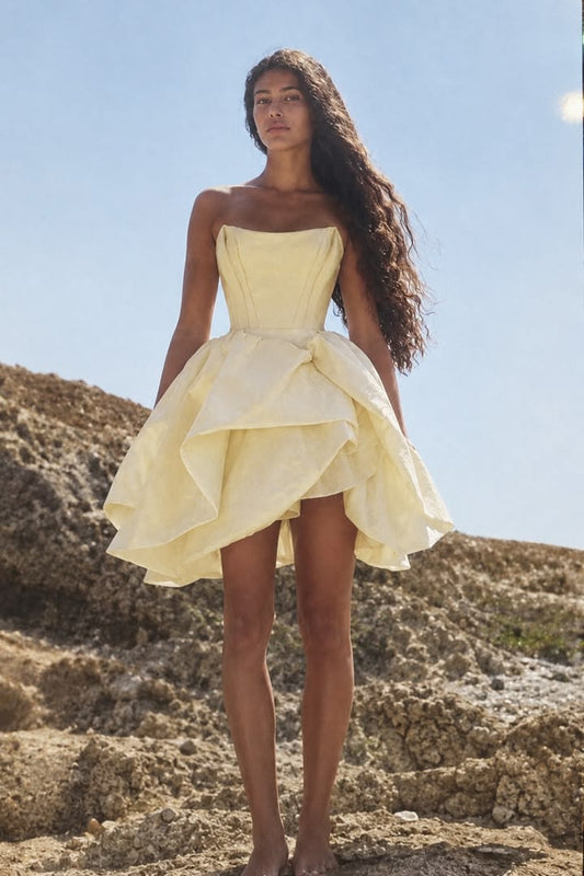 Glam Strapless Ivory Homecoming Dress Ruched A-Line Birthday Dress GG7862