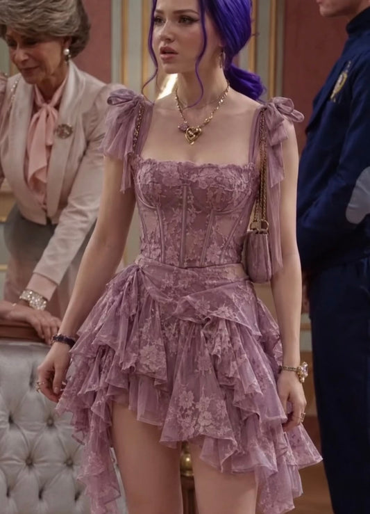 Alluring Spaghetti Straps Homecoming Dress Purple Lace A-Line Birthday Dress GG7871