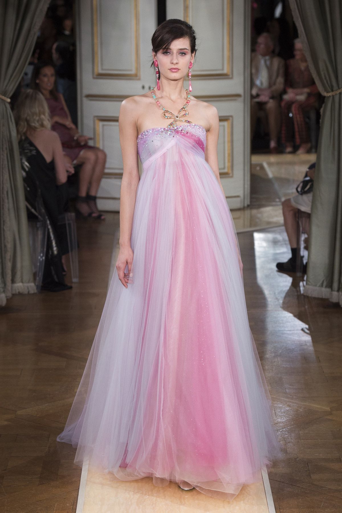 Attractive Strapless Tulle Prom Dress Sequins A-Line Evening Dress GG7873