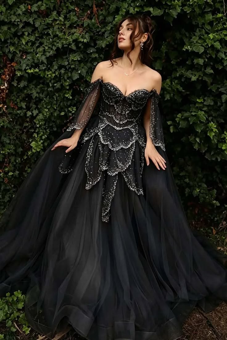 Glittering Off The Shoulder Prom Dress Sequins Tulle A-Line Evening Dress GG7879