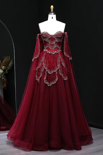 Glittering Off The Shoulder Prom Dress Sequins Tulle A-Line Evening Dress GG7879